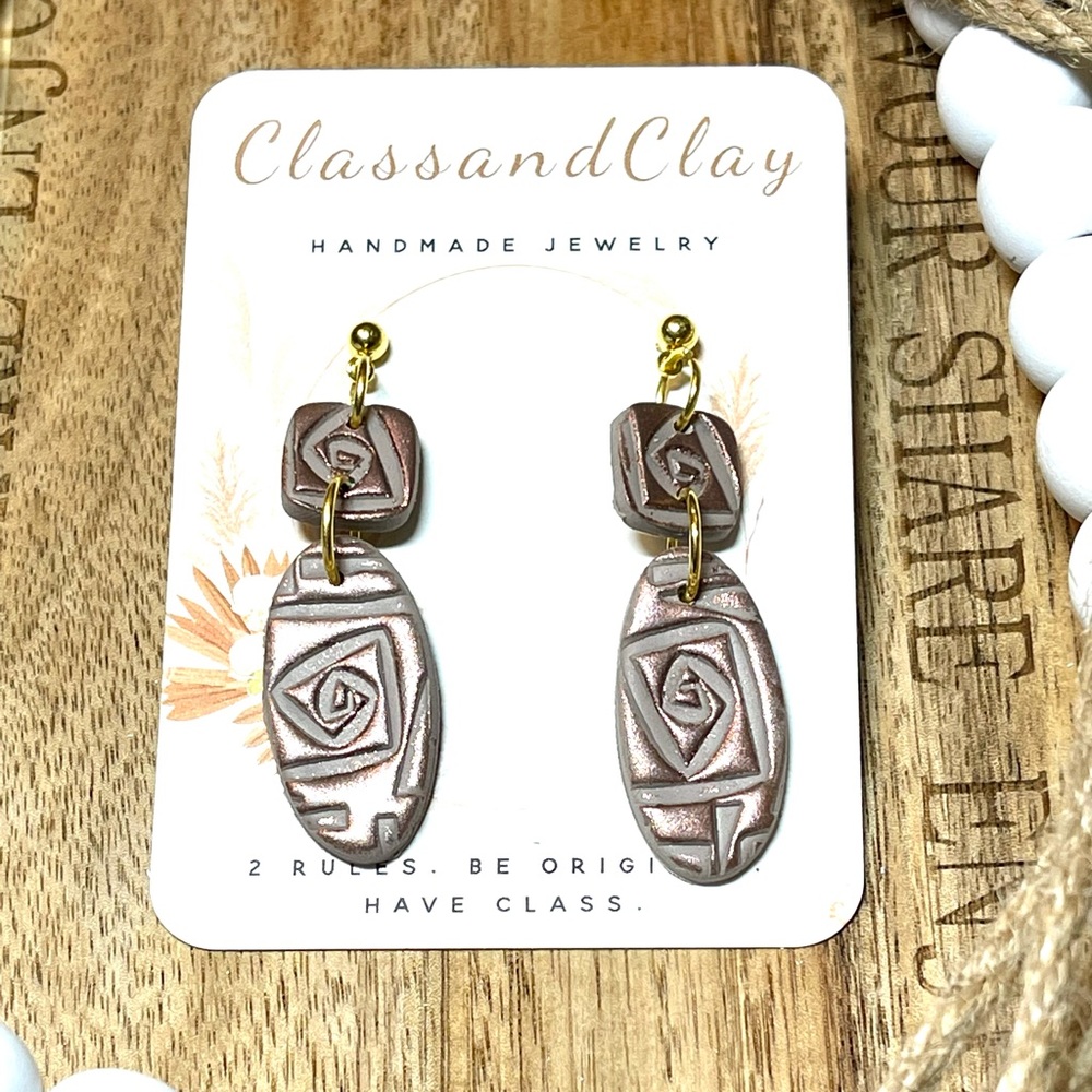Handmade Polymer Clay Textured Dangle Stud Earrings